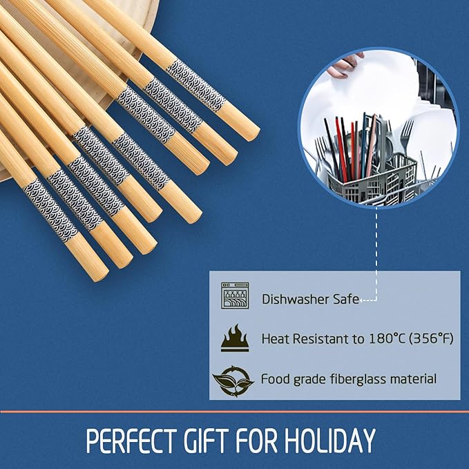 200 Pairs Bamboo Chopsticks - Reusable, Wooden, Disposable, Dishwasher Safe Bulk, 9.4 Inches with Chinese & Japanese Styles,Cloud