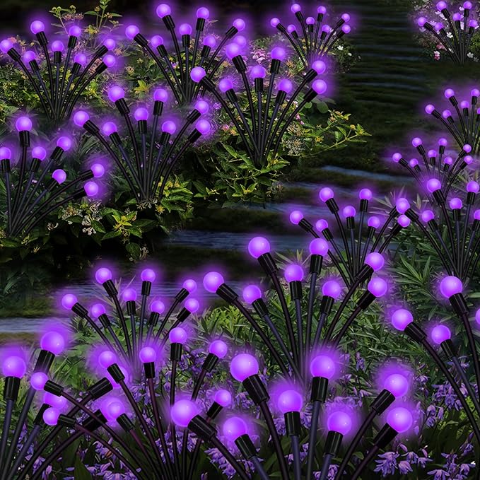 Kohlrabi Solar Garden Lights Outdoor, 6 Pack 60 LED Solar Purple Firefly Lights Waterproof, Sway by Wind, Swaying Light for Yard Patio Backyard Garden Planter Flower Bed Pathway Decoration