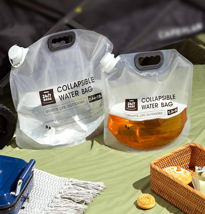 4 Pack Collapsible Water Container Bag 2.6 Gallon/10 Liter, Heavy Duty with Carry Handles, Hikes, Trips, Weather Emergencies, and More, Foldable Water Bag