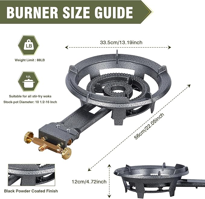 Bestfire 13" Single Propane Burner Stove 90,000 BTU Cast Iron Portable Outdoor Burner with 0-20 PSI Adjustable Regulator and Stainless Steel Hose Perfect for Outdoor Wok Cooking