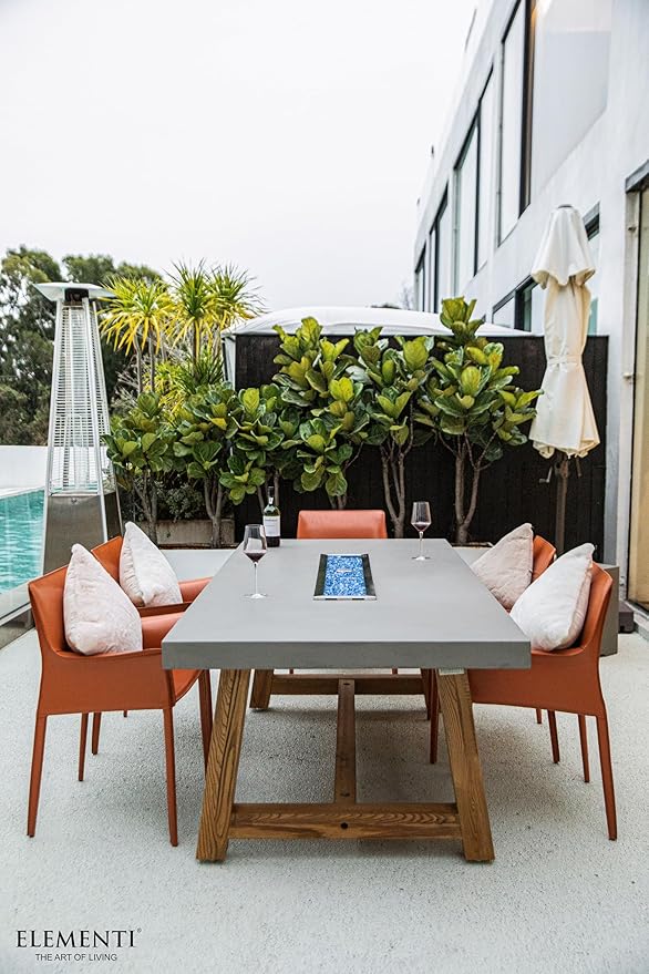 Elementi | Bundle Sonoma Gas Fire Pit Cast Concrete Rectangular Dining Fire Table, Outdoor Fire Pit Electronic Ignition | Canvas Cover, Lava Rock Included | Natural Gas