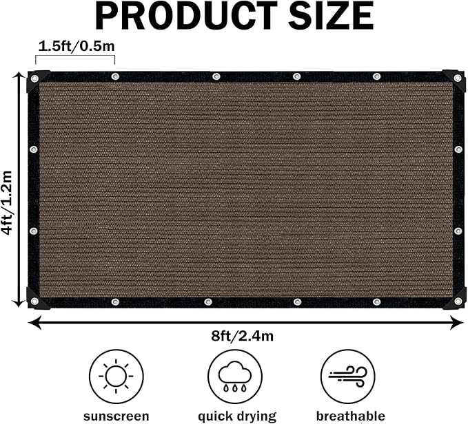 Mocha Sun Shade Cloth,Pergola Shade Cover with Reinforced Grommets,90% Shade Fabric Fence Privacy Screen Balcony,Pergola Shade Cover Canopy Garden Carport Porch Deck Patio Shade Cover,4x8FT