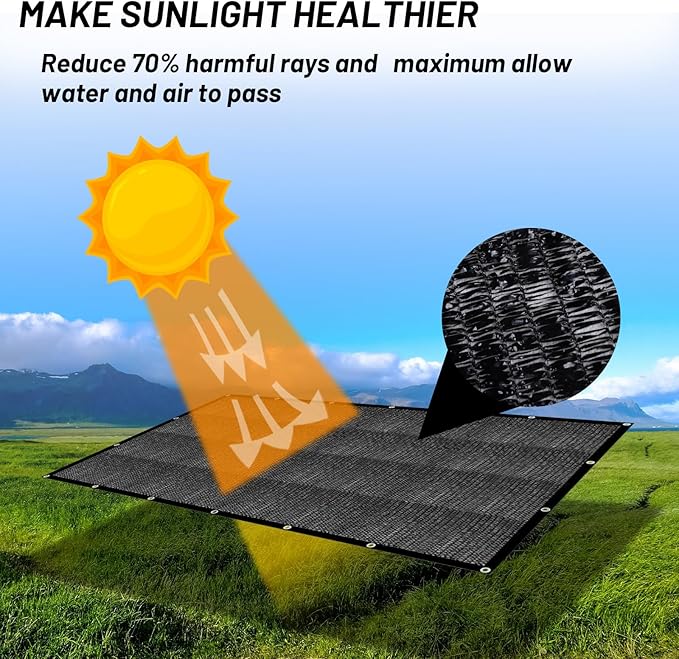 Cool Area 70% Sun Shade Cloth Mesh Tarp with Grommets for Plant Cover 8x16ft Patio Canopy Garden Pergola Greenhouse Car Barn Kennel Black