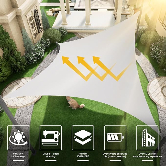 Sun Shade Sail Canopy, 6'x 10' Rectangle 95% UV Block Shade Cover for Outdoor, Backyard Patio, Lawn, Garden, Sandbox Carpor Light Gray