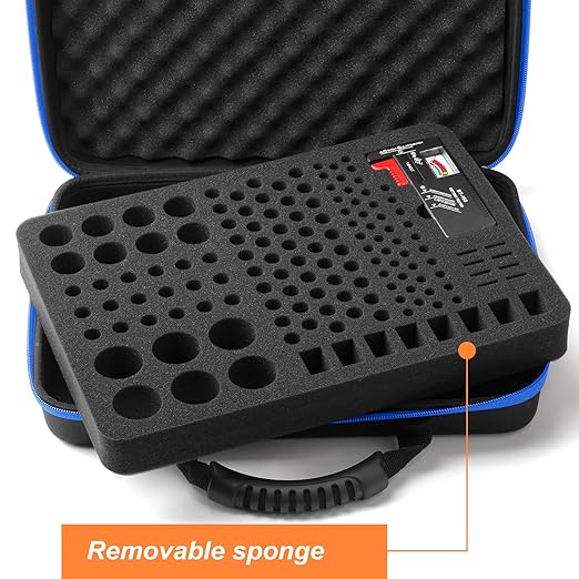 Battery Organizer, Waterproof Battery Organizer Storage Case with Tester BT-168, Battery Holder Box Holds 145+ AA AAA C D 9V Batteries,Blue (Batteries are Not Included), ARK BATTERY CASE-2