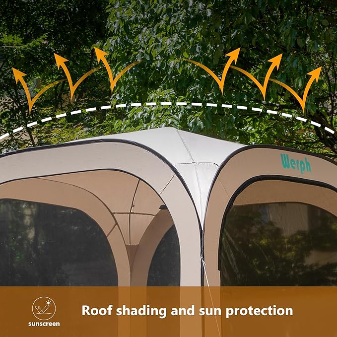 Pop Up Tent，Portable Canopy Tent with Mesh Mosquito Net, Screen House Room Canopy Shade Screen 6 x 6 FT with Carry Bag for Patio, Backyard, Sports & Outdoors Activities, Beige