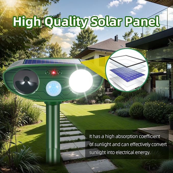 2Pack Solar Ultrasonic Animal Repellent Outdoor Deer Repellent Devices with Motion Detection&Flash Light Squirrel Rabbit Dog Cat Deterrent,Keep Rodent Chipmunk Raccoon Away for Yard Garden Lawn