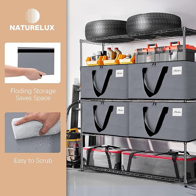 Heavy Duty Moving Bags - Extra Large Packing Bags and Storage Totes, Collapsible and Foldable Option for Moving and Storage, Grey, 93 L - 6 Pack