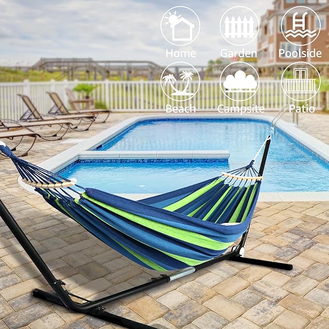 Anyoo Garden Cotton Hammock Comfortable Fabric Hammock with Spreader Bar Sturdy Hammocks Up to 450lbs Portable Lightweight Hammocks with Travel Bag for Camping Outdoor/Indoor Patio Backyard