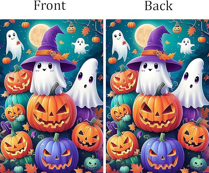 Halloween Garden Flag for Outside 12x18 Inch Double Sided, Pumpkin Ghost Small Yard Flags for Outside, Halloween Outdoor Flag Front Porch Decorations for Home