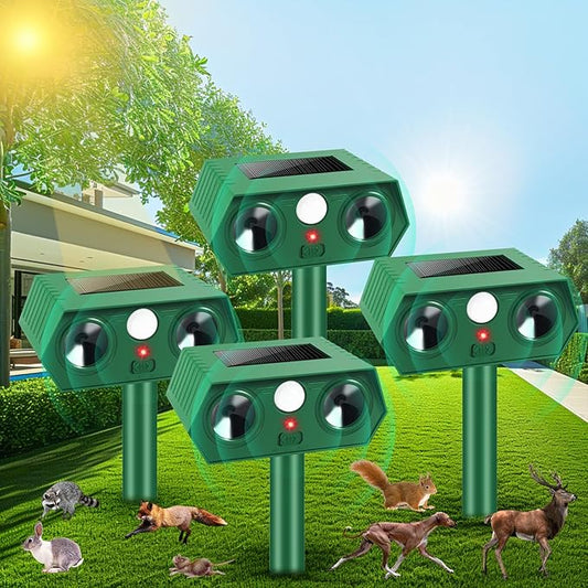 2025 Upgraded Solar Animal Repellent,Ultrasonic Animal Repeller Outdoor with Motion Sensor Cat, Squirrel, Deer, Dog, Raccoon, Skunk, Bird,Rabbit Repellent for Yard, Garden, Lawn,4 Pack