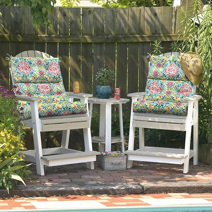 LVTXIII Outdoor Seat/Back Chair Cushion Patio Tufted High Back Cushion, Seasonal Replacement Rocking Chair Cushion with Ties, 22” W x 20D”, Set of 2, Damask Red