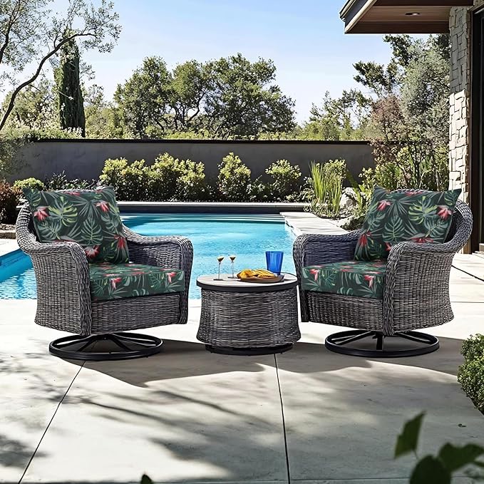 Favoyard Outdoor Seat Cushion 24 x 24 x 4 in Waterproof Pattern Fade Resistant Cover Removable Patio Furniture Cushions Deep Seat & Back Cushion Set with Adjustable Straps for Patio Chair Sofa Couch