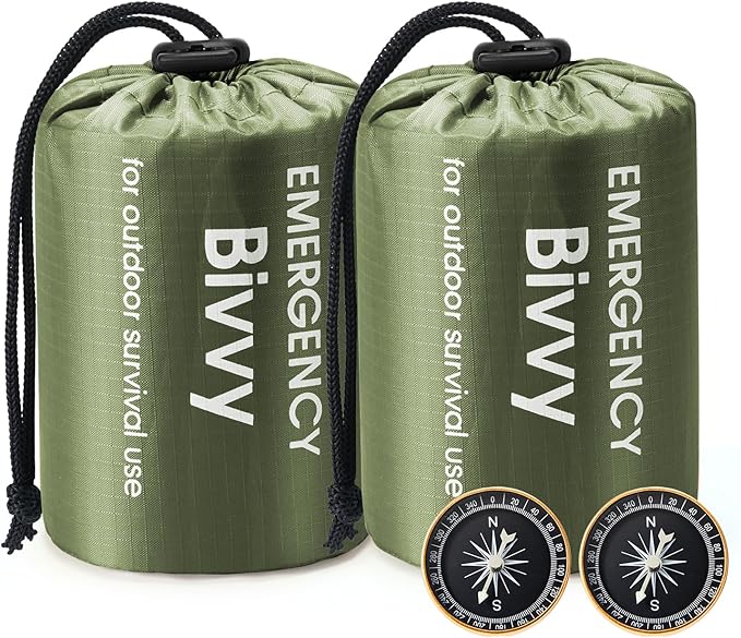 Esky Emergency Sleeping Bag, Portable Emergency Blanket Thermal Bivy Sack, Waterproof Lightweight Survival Gear with Compass for Camping Hiking Outdoor Adventure