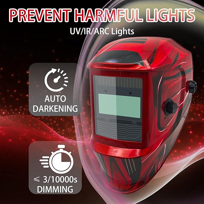 Auto Darkening Welding Helmet with Large Viewing Screen, Solar Powered, Adjustable Shade Range 9-13, Lightweight Welding Mask for TIG MIG ARC Plasma Cutting