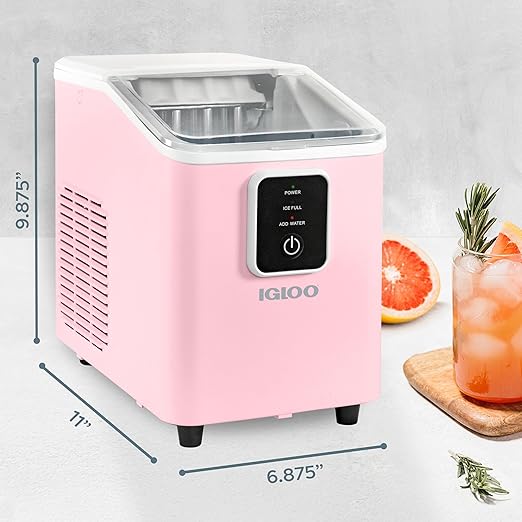 Igloo Self-Cleaning Countertop Ice Maker - Compact and Portable - Creates 26 lbs. Per Day, 8 Pieces Ready Every 7-8 Minutes - Includes Ice Scoop and Basket - Pink