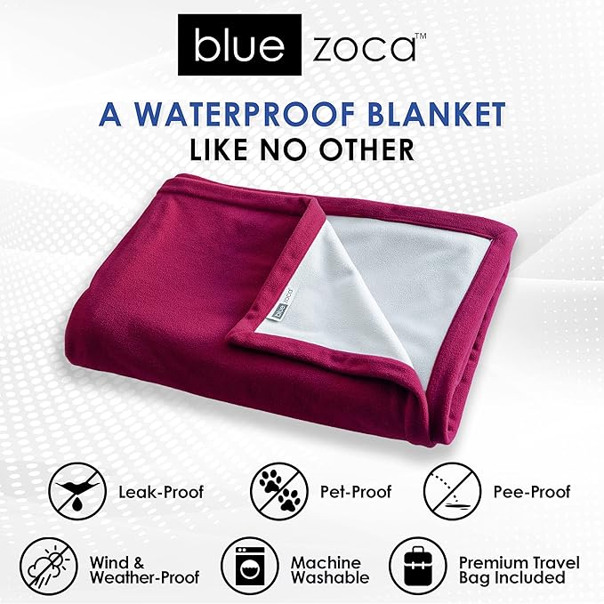 Waterproof Blanket | Machine Washable Dog Bed Cover | Water Proof Blanket to Protect Your Bed Couch Car from Leaks Spills & Accidents | for Adults Dogs & Pets | Oversized Queen Fit - 65x80in (Merlot)
