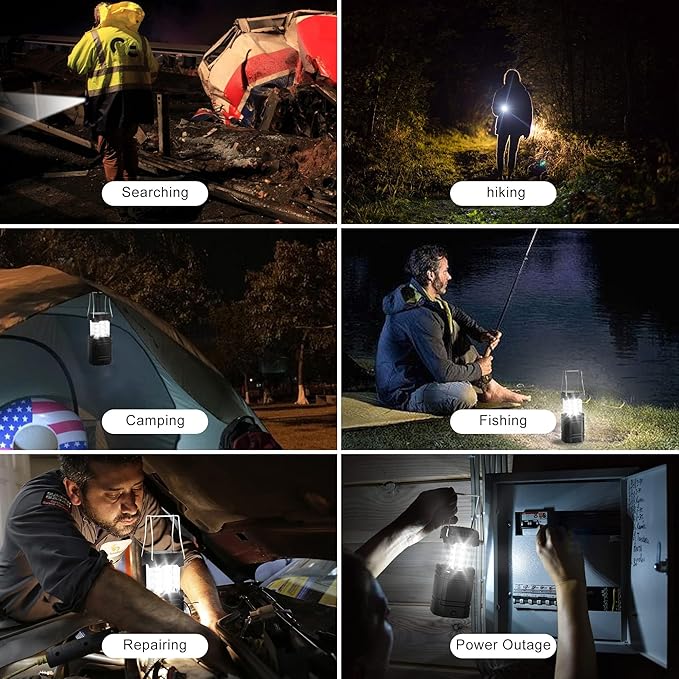 3000mAh Rechargeable Camping Lantern – Solar Powered, Hand Crank, USB-C Charging, Super Bright LED Flashlight & Tent Light, Portable Power Bank for Hurricane, Power Outages, Survival Kit