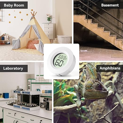 2-Pack Mini Hygrometer & Thermometer, Indoor Outdoor Digital Humidity Meter Gauge Temperature, ℉/℃, for Home, Office, Reptile, Car, Greenhouse, Lab, Terrarium, Cellar.. A01 White