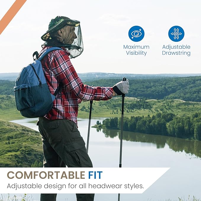 EVEN NATURALS Premium Mosquito Head Net - Ultra-Fine Bug Net for Maximum Head Protection – Lightweight, Breathable Insect Shield for Camping, Hiking and Outdoor Adventures - 25x26x39 Inches