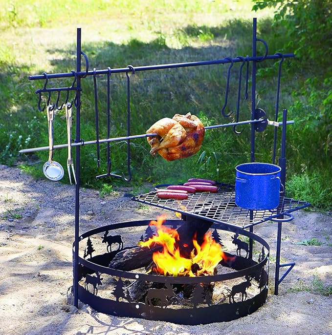 Guide Gear Campfire Cooking Equipment Set; Heavy-Duty Iron Side Posts, Hooks, Lid Lifter, Utensil Holder and Poker
