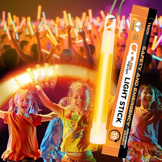 Glow Fever Super Bright Emergency Safety Military Grade Glow Sticks with 30 Minutes Duration. Great for Concerts Live Events, Camping, Dancing, Weddings and Summer Vacation (Orange, 10PCS)