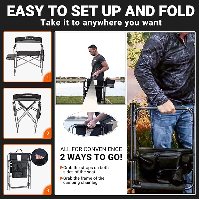 KingCamp 2-Pack Directors Camping Chair with Padded Folding Portable Seats, Black