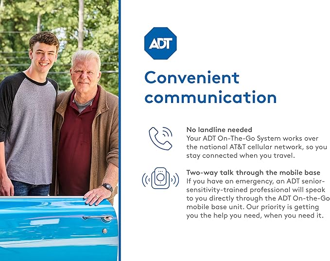 ADT - On-The-Go Mobile Medical Alert System for Seniors - GPS Capabilities, Included Waterproof Wearable Panic Button, 24/7 U.S. Based Monitoring (Neck Pendant)