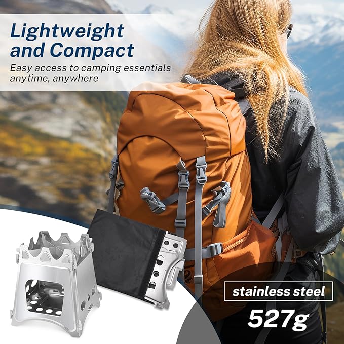 Folding Wood Burning Stove, Outdoor Portable Camping Stove, Wood Backpacking Stove, Stainless Steel Hiking Stove for BBQ Picnic