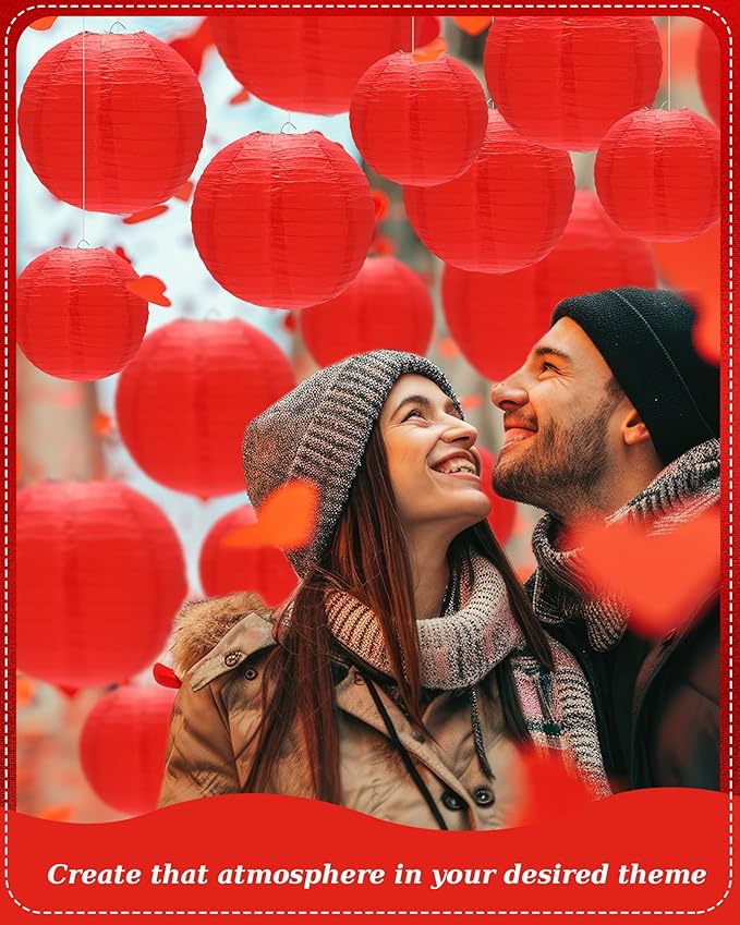 Treela 48 Pcs Paper Lanterns Party Decorations Chinese Round Paper Lanterns 4/6/8/10 Inch Asian Hanging Lamps Decorative for Birthday Party Supplies(Red)