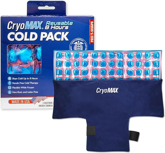 CryoMAX Reusable Cold Pack - 8-Hour Long-Lasting Cold Therapy Ice Pack, Adjustable Wearable Compress Straps, Best for Pain Relief, Injuries, Hip Surgery Swelling, and Migraines - T-Shape (1 Count)