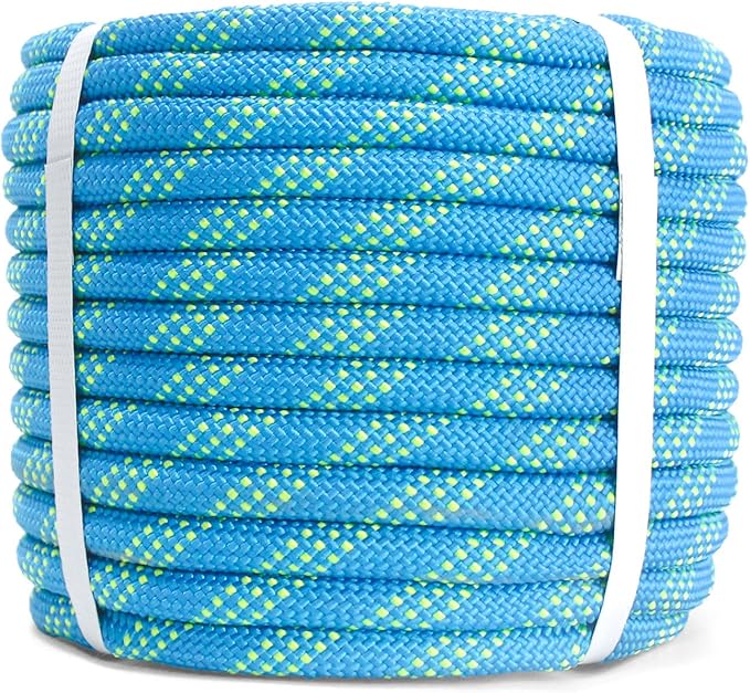 Double Braid Polyester Rope 1/2inch 100ft, 5290lbs Breaking Strength, Blue Arborist Rigging Rope for Various Indoor Outdoor Applications Hiking Camping Swing Sailing