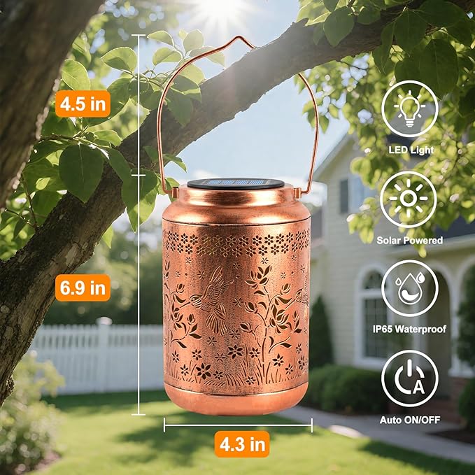 Solar Lanterns Outdoor Waterproof, Hummingbird Garden Decor for Yard Porch Lawn Patio Pathway, Hanging Solar Lights Birthday Gifts for Women Mom Grandma Sister Friend