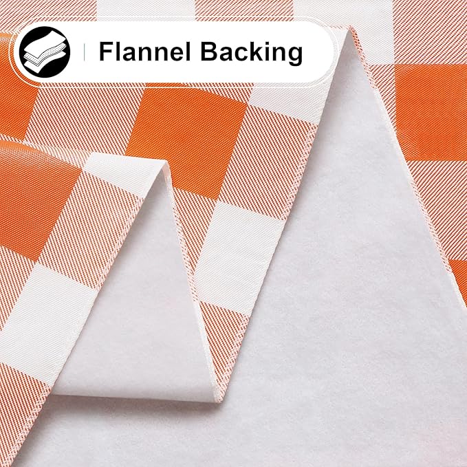 misaya Rectangle Waterproof Vinyl Table Cloth, Buffalo Flannel Backed Tablecloth, Wipeable Plastic Table Cover for Dinner, Kitchen, Picnic (60" x 120", Orange and White)