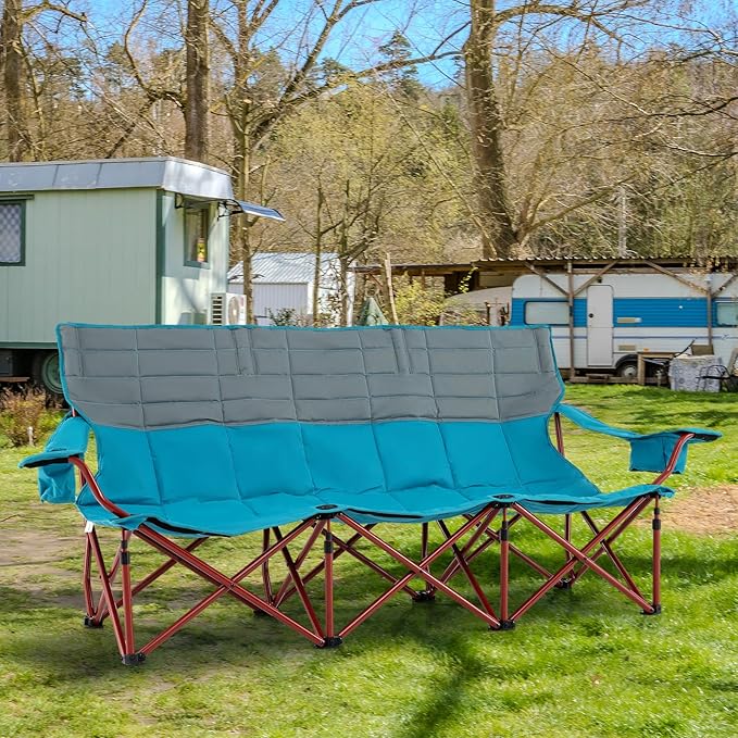 Tangkula 3 Person Oversized Camping Chair, Fully Padded Folding Camp Chair with Adjustable Armrests, Cup Holders, Carrying Bag, Portable Outdoor Lawn Chair for Camping, Support 900LBS