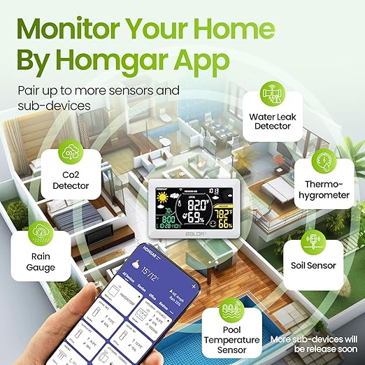 BALDR WiFi Weather Station with App, Wireless Indoor Outdoor Thermometer with Humidity Monitor, Online Real-time Forecast, Smart Home Weather Stations, One Temperature Sensor Included, White