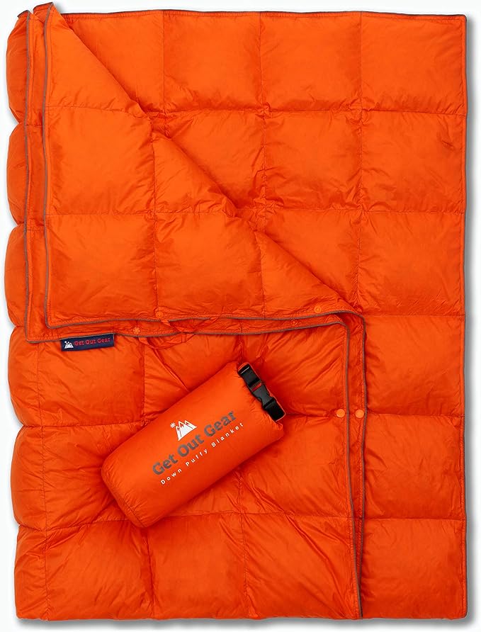 Down Camping Blanket - Puffy, Packable, Lightweight and Warm | Ideal for Outdoors, Travel, Stadium, Festivals, Beach, Hammock | 650 Fill Power Water-Resistant Backpacking Quilt