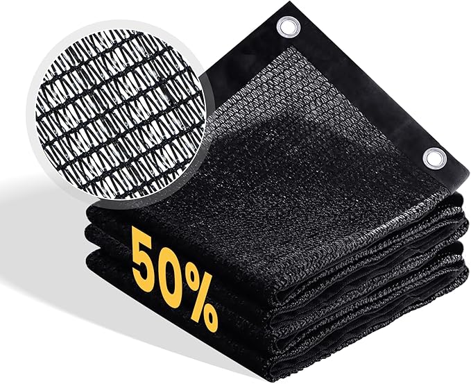 VICLLAX 50% Shade Cloth, 5x5FT Durable Black Mesh Trap with Every 3 FT Grommet, Sun Shade Fabric Netting for for Plants Cover, Greenhouse, Chicken Coop, Barn Kennel, Garden Patio