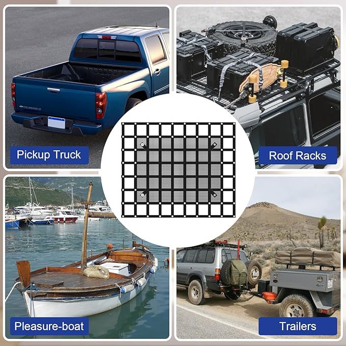 Heavy Duty Truck Bed Cargo Net - 2 Size Options with J Hooks & Reinforced Mesh, Universal Pickup Truck Organizer Secure Transport