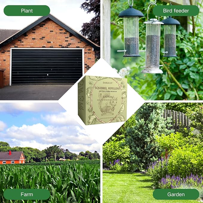 All-Natural Squirrel Repellent 12 Pcs for Outdoor & Indoor Use – Powerful Chipmunk & Rodent Deterrent for Attic, Garden, Cars, and Bird Feeders – Safe for Pets, Lasting 30-60 Days Protection