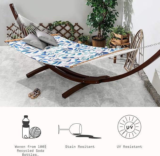 Fab Habitat Botanical Floral Recycled Polyester Hammock - Rainforest - White Multi - Indoor/Outdoor, Quick Dry, 2 Person 460 lbs Capacity - Patio, Poolside, Backyard - 12-14 ft Adjustable