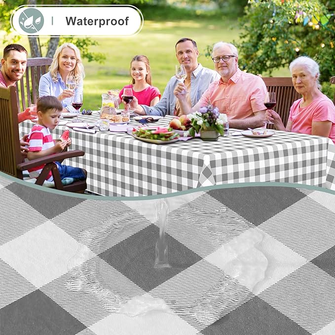 misaya Rectangle Waterproof Vinyl Table Cloth, Buffalo Flannel Backed Tablecloth, Wipeable Plastic Table Cover for Dinner, Kitchen, Outdoor (60" x 120", Grey and White)