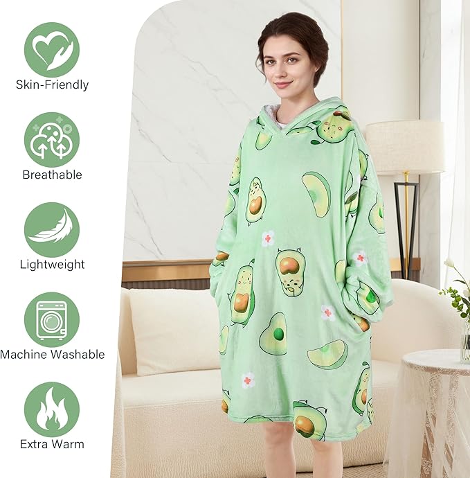 LetsFunny Blanket Hoodie,Oversized Wearable Sherpa Fleece Blanket Sweatshirt,Super Soft Warm Cozy with Giant Pocket,for Women Men Adults Teenagers Kids, One Size Fits All