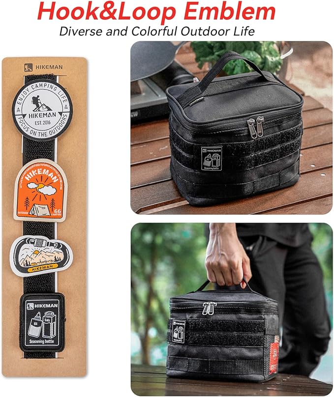 HIKEMAN Camping Portable Spice Set with 9 Spice Containers Pepper & Salt Spice Shakers, Separable Storage Bag for Outdoor Travel Camping BBQ Picnic (Khaki)