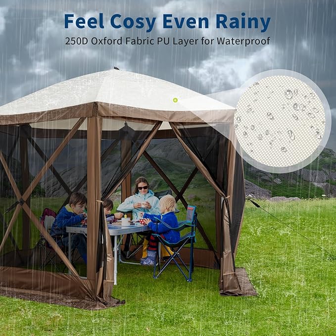 12x12FT Portable Gazebo Tent with Mosquito Netting - Instant Setup Canopy Shelter, 6 Sidewalls & Carry Bag, Stakes for Camping, Backyard, Lawn Events