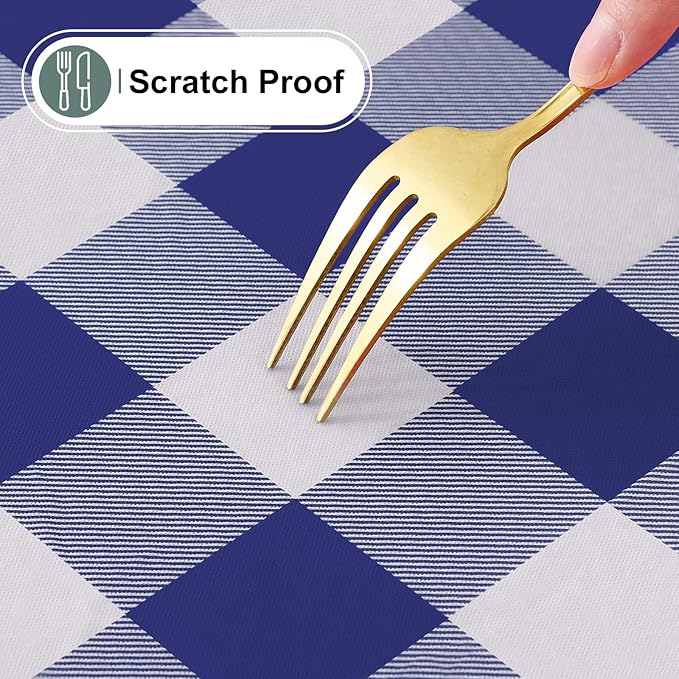 misaya Buffalo Rectangle Picnic Tablecloth, 8 Foot Elastic Fitted Vinyl Table Cloth with Flannel Backing, Waterproof Plaid Table Covers for Dining, Camping, Outdoor (Navy and White, 30" x 96")