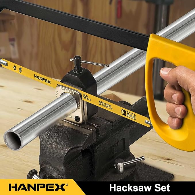 12in. High-Tension Hacksaw Frame with 5pcs Extra Bi-metal Blades, Hand Saw Suitable for Metal, wood, PVC, Carpentry