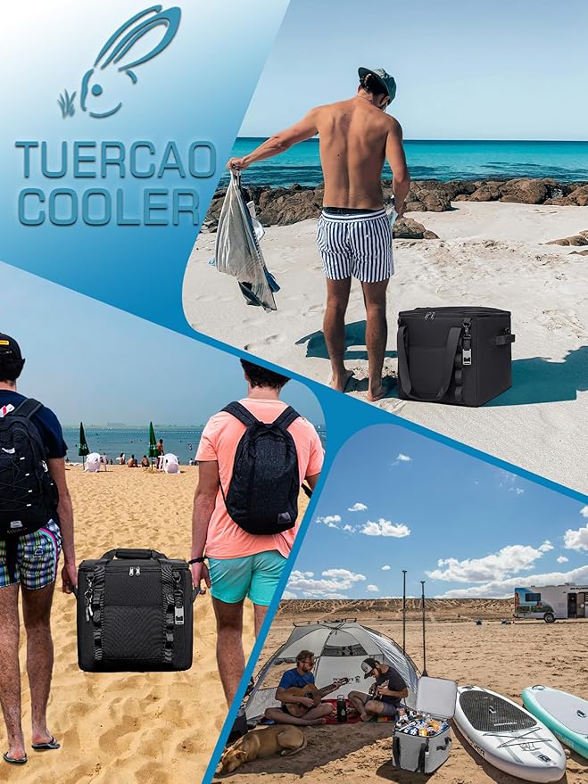 Insulated Soft Cooler Bag 12"x12"x12" Large Leakproof Soft Sided Ice Chest for Travel Beach Camping, 50 Cans Portable Cooler Box for Grocery Shopping, Road Trips