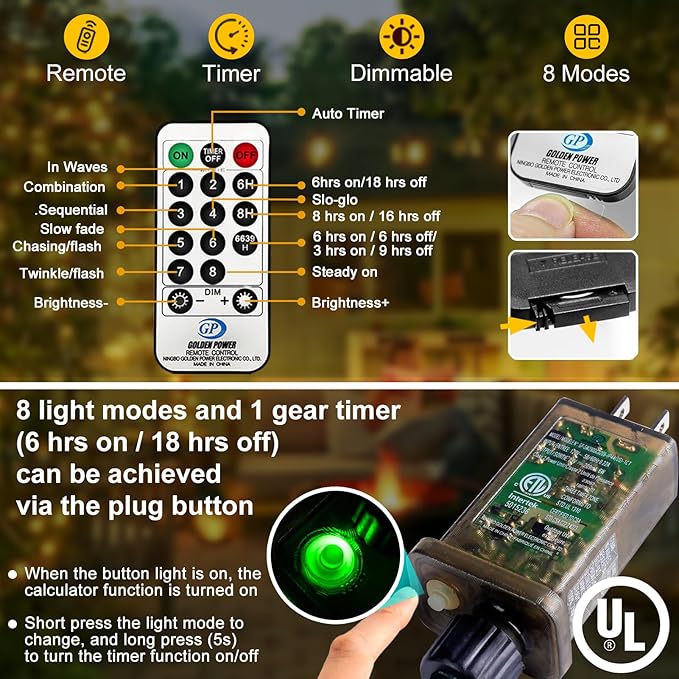 KNONEW 400FT Outdoor Christmas Fairy Lights Plug in,1200 LED String Lights Outdoor Waterproof 8 Modes Memory Times for Wedding Bedroom Walls Garden Trees Decoration(Warm White)