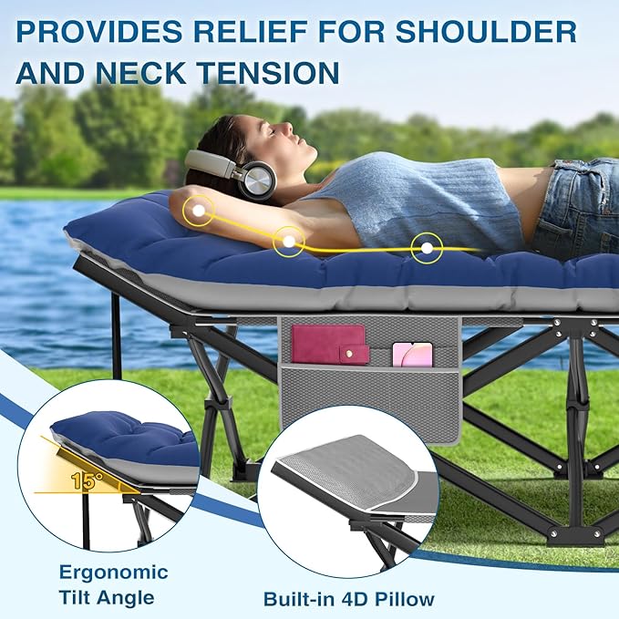 ZENPETIO Oversized XXL Folding Camping Cot, Heavy Duty Sleeping Cot for Adults with Mattress and Pillow, Portable Cot Bed with Carry Bag for Outdoor Camp Travel Home Guest Office, 78x32x18